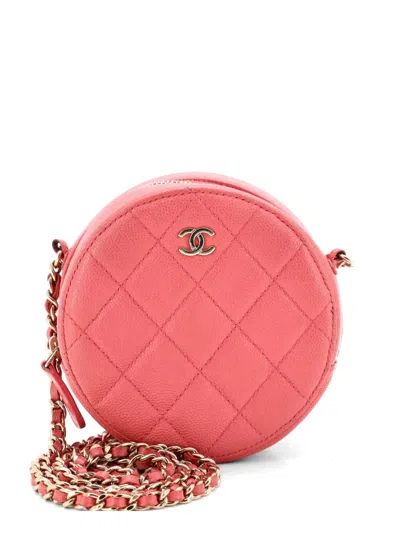 Pre-owned Chanel Round Clutch With Chain Quilted Caviar Mini Crossbody Bag In Pink