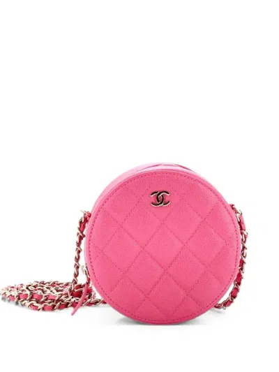 Pre-owned Chanel Round Clutch With Chain Quilted Caviar Mini Crossbody Bag In Pink