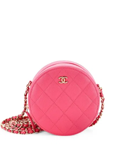 Pre-owned Chanel Round Clutch With Chain Quilted Caviar Mini Crossbody Bag In Pink