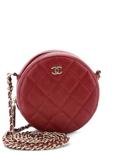 Pre-owned Chanel Round Clutch With Chain Quilted Caviar Mini Crossbody Bag In Red