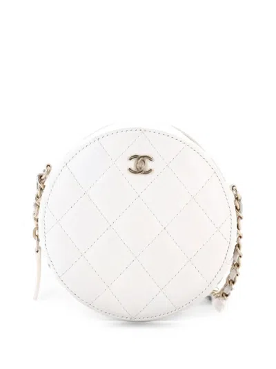 Pre-owned Chanel Round Clutch With Chain Quilted Caviar Mini Crossbody Bag In White