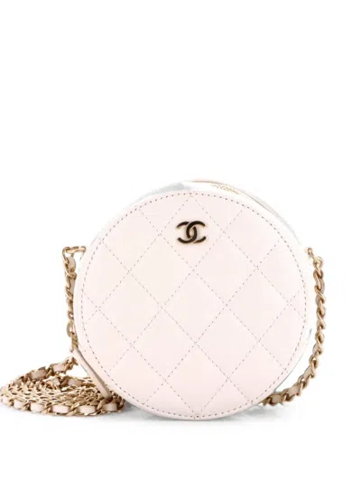 Pre-owned Chanel Round Clutch With Chain Quilted Caviar Mini Crossbody Bag In White