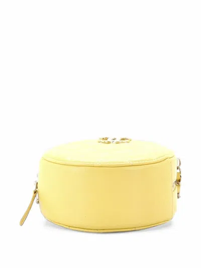 Pre-owned Chanel Round Clutch With Chain Quilted Caviar With Lacquered Metal Crossbody Bag In Yellow