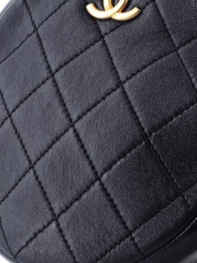 Pre-owned Chanel Round Clutch With Chain Quilted Glazed Calfskin Shoulder Bag In Blue
