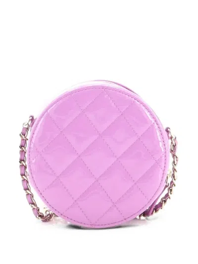 Pre-owned Chanel Round Clutch With Chain Quilted Patent Mini Crossbody Bag In Purple