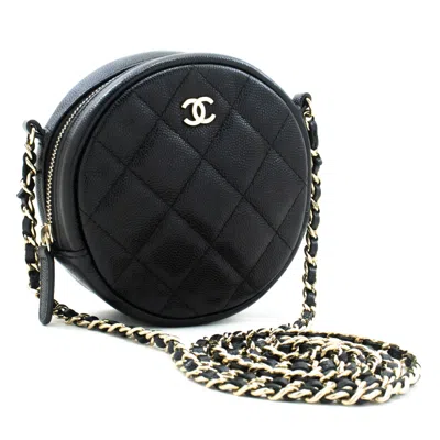 Pre-owned Chanel Round Mini Black Leather Shoulder Bag ()