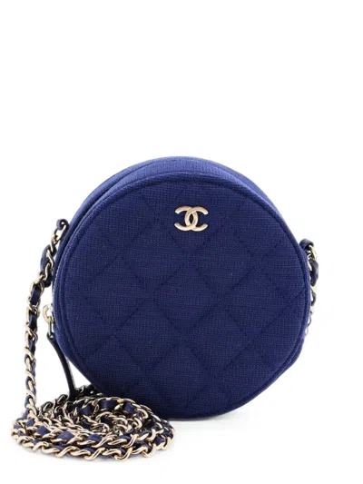 Pre-owned Chanel Round With Chain Quilted Jersey Mini Clutch Bag In Blue