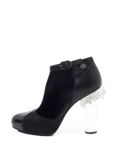 Pre-owned Chanel Round-toe Heeled Pumps In Black