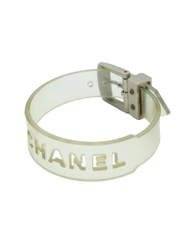 Pre-owned Chanel Rubber Bracelet Logo Silver (authentic Pre-loved)