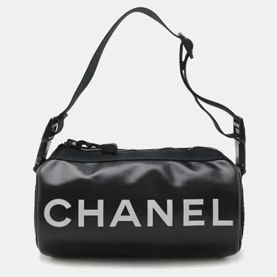 Pre-owned Chanel Sport Line Coco Mark Shoulder Bag Rubber Nylon Black White
