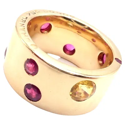 Pre-owned Chanel Ruby And Yellow Sapphire Yellow Gold Wide Band Ring