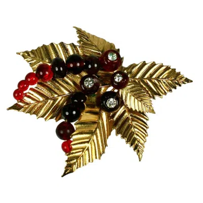 Pre-owned Chanel Ruby Pate De Verre Holly Brooch, Goossens In Multi