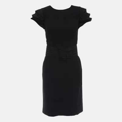 Pre-owned Chanel Ruffled Short Sleeve Dress In Black