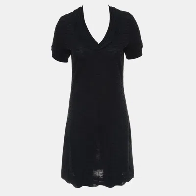 Pre-owned Chanel Ruffled V Neck Stripes Dress In Multicolor