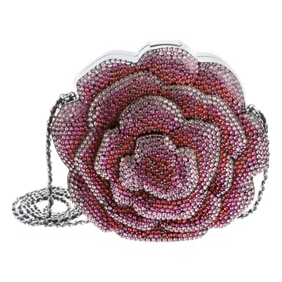 Pre-owned Chanel Runway Black Resin Pink Strass Flower Evening Clutch Shoulder Bag