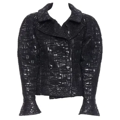 Pre-owned Chanel Runway  13a Cyber Tweed Bomber Sleeve Double Breasted Black Jacket Fr36