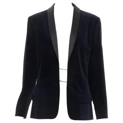 Pre-owned Chanel Runway  18a Paris Hamburg Metier D'art Navy Velvet Tuxedo Blazer Fr46 In Blue