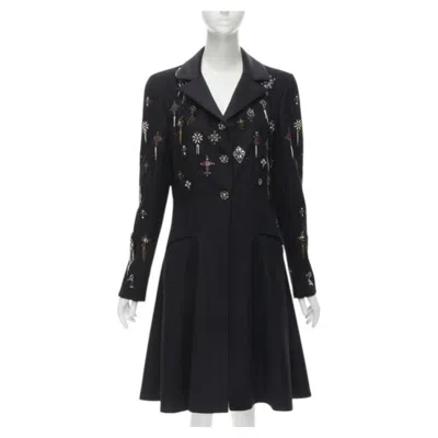 Pre-owned Chanel Runway  Paris London Metier D'art Lesage Punk Cashmere Coat Fr40 In Black