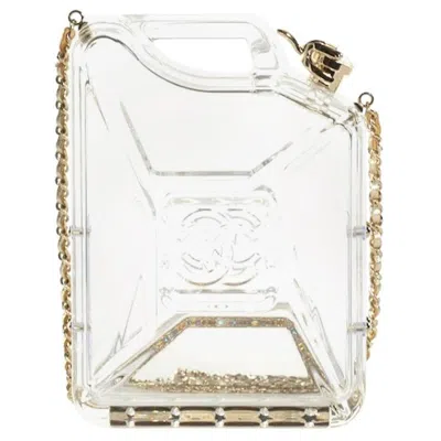 Pre-owned Chanel Runway Clear Translucent Gas Gold Leather Evening Shoulder Bag In Gray