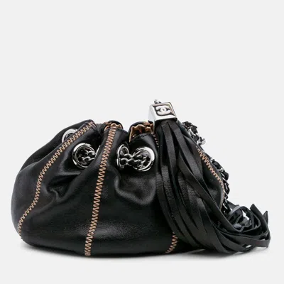 Pre-owned Chanel Sac Cordon Mini Black Lambskin Satin Reversible Shoulder Bag