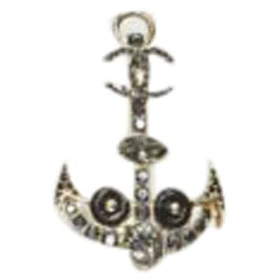 Pre-owned Chanel Sailor Anchor Crystal Rhinestone Cc Pin Brooch In Blue