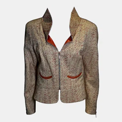 Pre-owned Chanel Salmon Boucle Zipped Up Wool Jacket In Brown