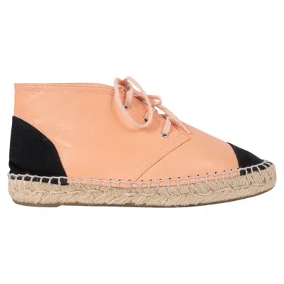 Pre-owned Chanel Salmon Pink Leather 2015 15c Dubai Espadrille Flats Shoes 37 Fit 36.5
