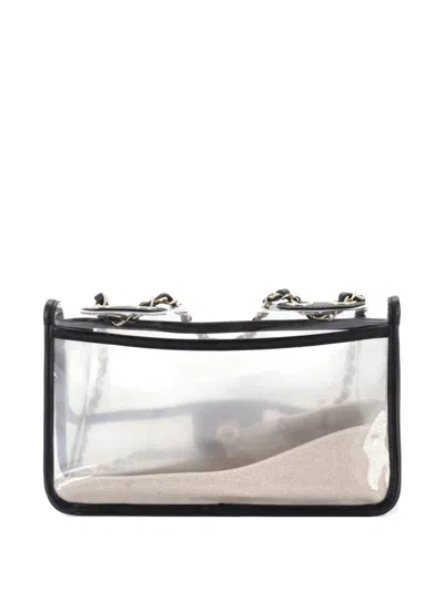 Pre-owned Chanel Sand By The Sea Flap Bag Pvc With Lambskin Medium Shoulder Bag In Black