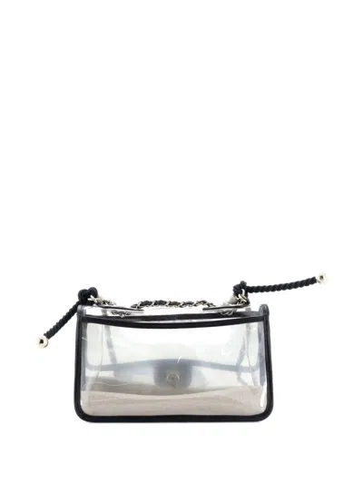 Pre-owned Chanel Sand By The Sea Pearl Flap Bag Pvc With Lambskin Medium Shoulder Bag In Black