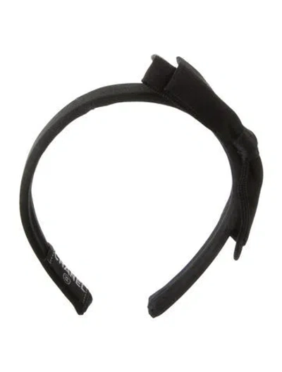 Pre-owned Chanel Satin Bow Headband In Black