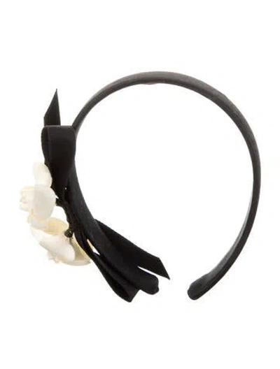 Pre-owned Chanel Satin Camellia Headband In Black