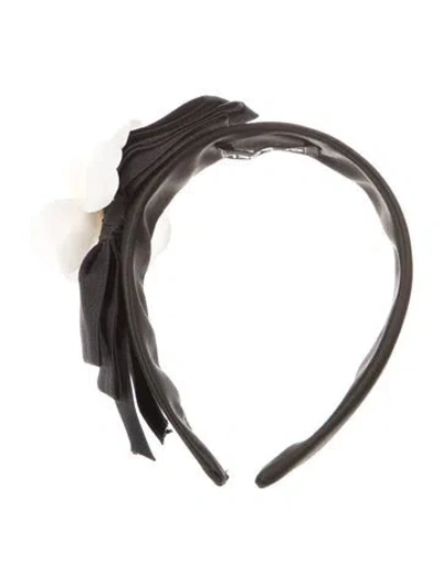 Pre-owned Chanel Satin Camellia Headband In Black