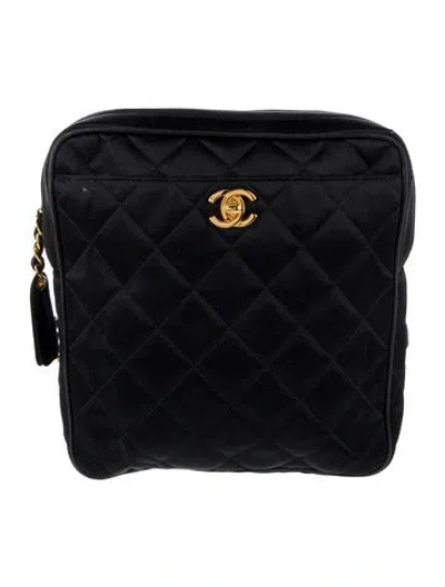 Pre-owned Chanel Satin Cc Quilted Backpack In Black