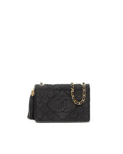 Pre-owned Chanel Satin Diamond Cc Flap Bag In Black