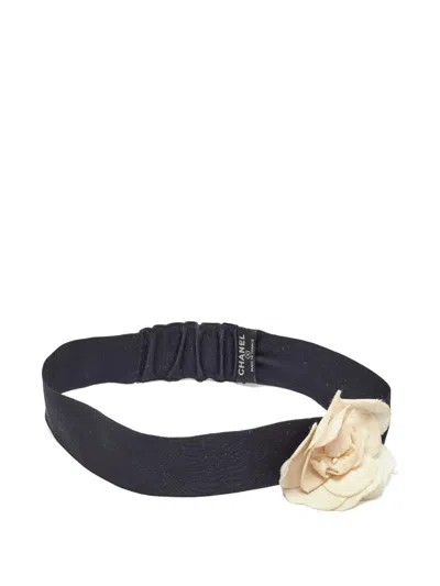 Pre-owned Chanel Satin Flower Headband In Black