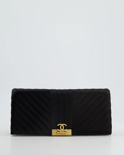 Pre-owned Chanel Satin Long-line Clutch Bag With Brushed Gold Hardware And Cc Detail In Black