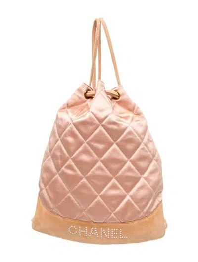Pre-owned Chanel Satin Quilted Drawstring Backpack In Pink