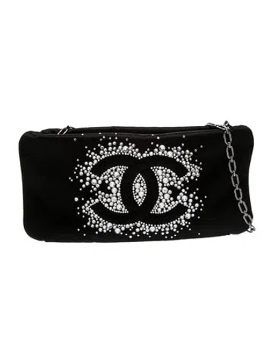 Pre-owned Chanel Satin Strass Cc Pochette In Black