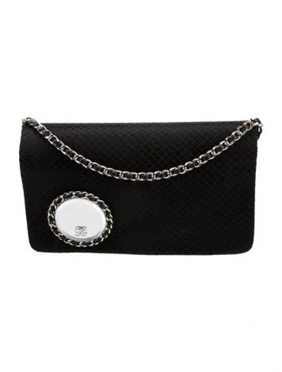 Pre-owned Chanel Satin Vanity Mirror Clutch W/chain In Black