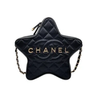 Pre-owned Chanel Satin Walk Of Fame Star Bag In Black