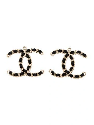 Pre-owned Chanel Satin Woven Cc Enhancers Earrings In Black
