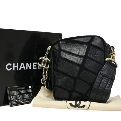 Pre-owned Chanel Scales Camera Bag Leather With Jersey Leather Shoulder Bag Bag () In Black