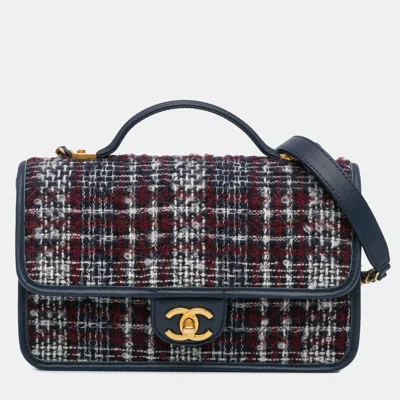 Pre-owned Chanel School Memory Small Tweed Top Handle Flap Bag In Multi