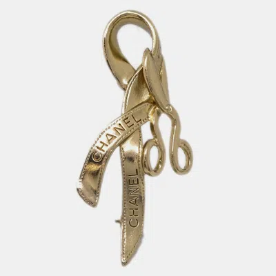 Pre-owned Chanel Scissors Brooch Pin Gold