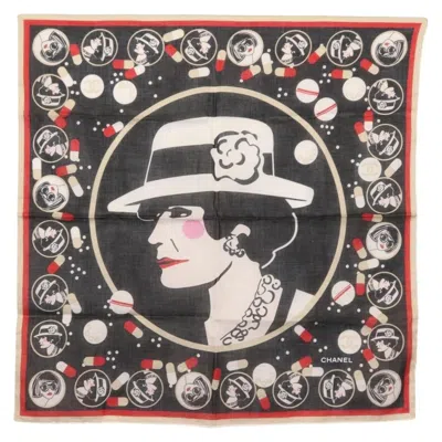 Pre-owned Chanel Scrunchie And Square Scarf Hair Tie Set Printed Silk Cotton Scarve & Shawl Accessory () In Black