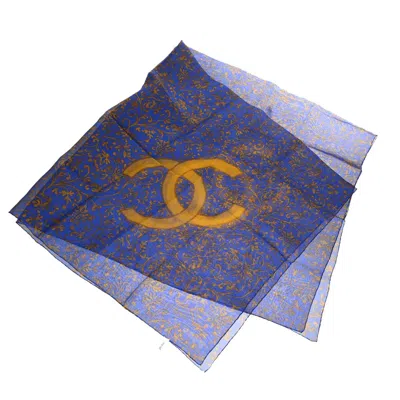 Pre-owned Chanel Scrunchie And Square Scarf Hair Tie Set Printed Silk Silk Scarve & Shawl Accessory () In Blue