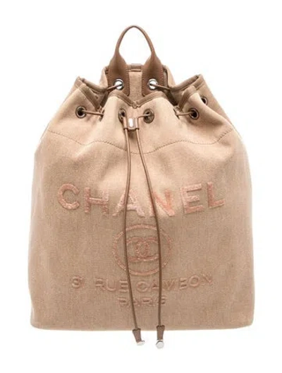 Pre-owned Chanel Sequin Deauville Backpack In Neutral