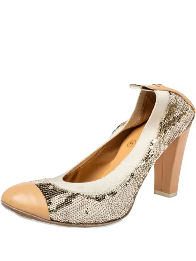 Pre-owned Chanel Sequin-embellished Pumps In Neutral