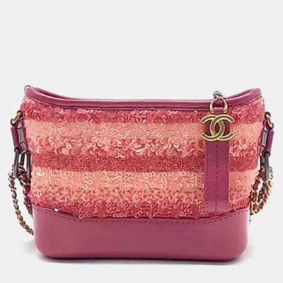 Pre-owned Chanel Sequin Gabrielle Hobo Bag Small In Pink