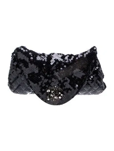 Pre-owned Chanel Sequin Half Moon Clutch In Blue